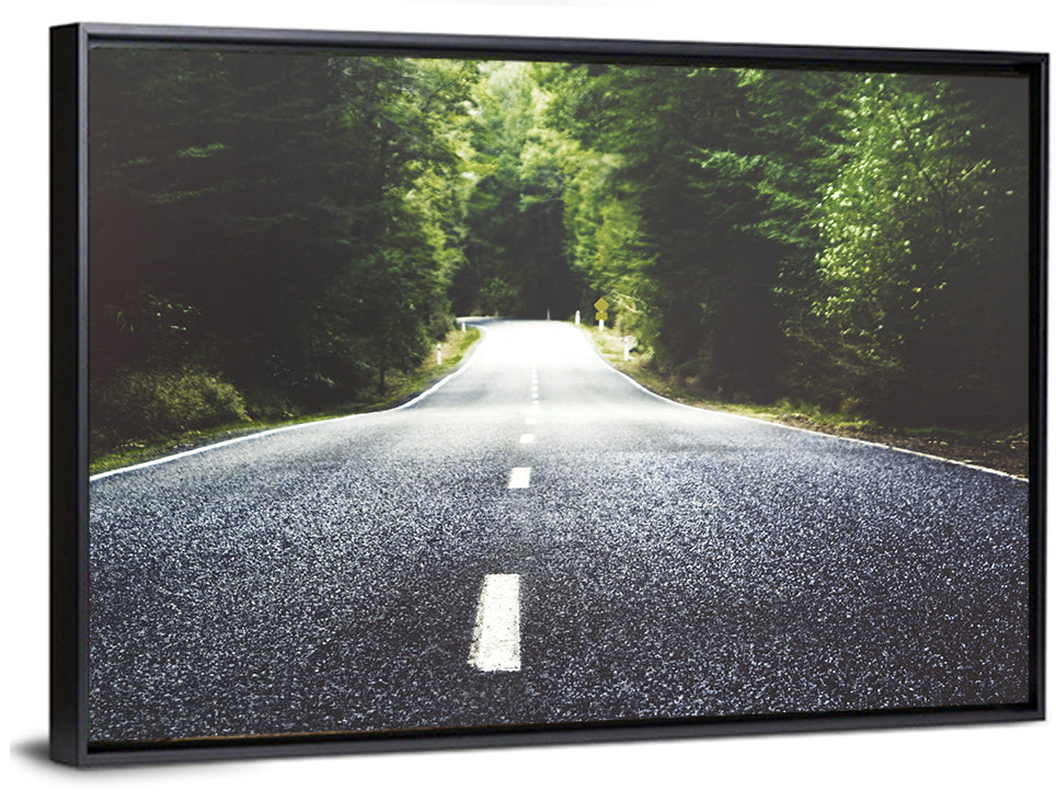 Summer Forest Road with Yellow Sign Wall Art