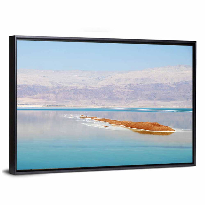 Dead Sea Island Reflection Wall Art as a framed canvas