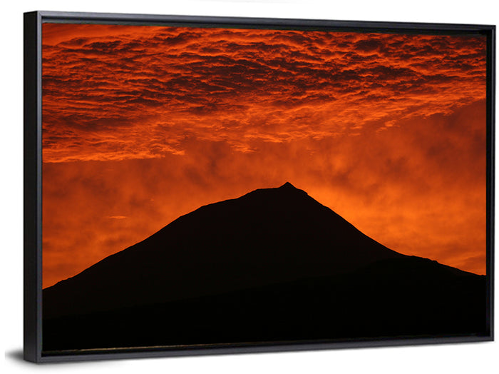Pico Island Volcano Silhouette at Sunset Wall Art as a framed canvas