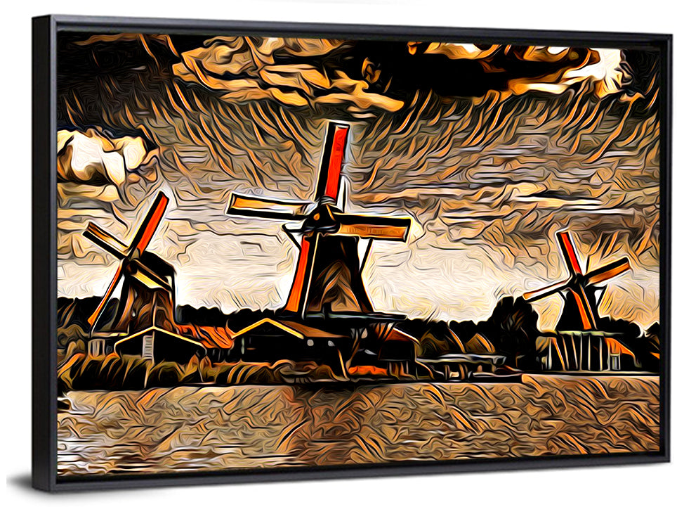 Retro Windmills at Sunset Wall Art