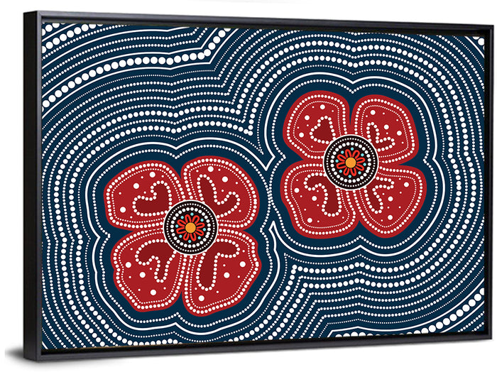 Aboriginal Poppy Duo Wall Art as a framed canvas