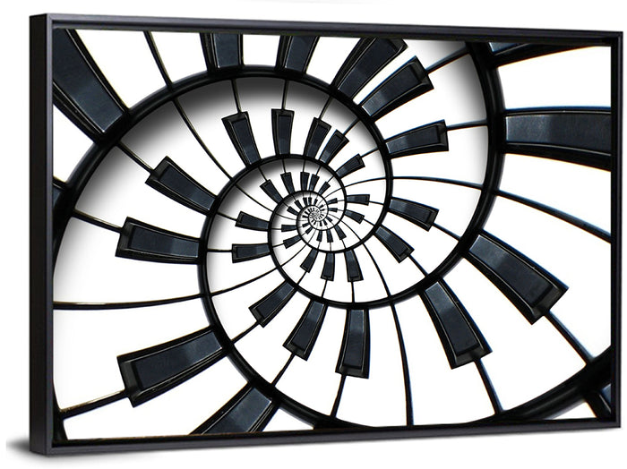 Recursive Spiral Piano Keys Wall Art as a framed canvas