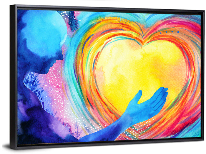 Blue Silhouette with Radiant Heart Wall Art as a framed canvas
