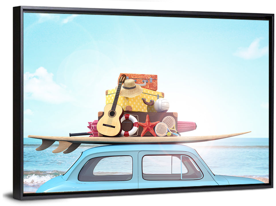 Vintage Car with Surfboard Wall Art