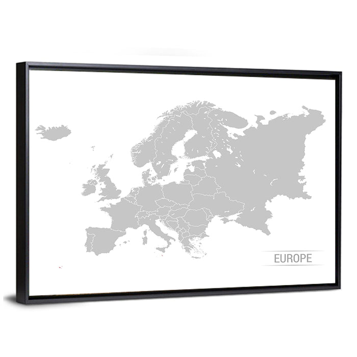 Gray Europe Outline Map Wall Art as a framed canvas