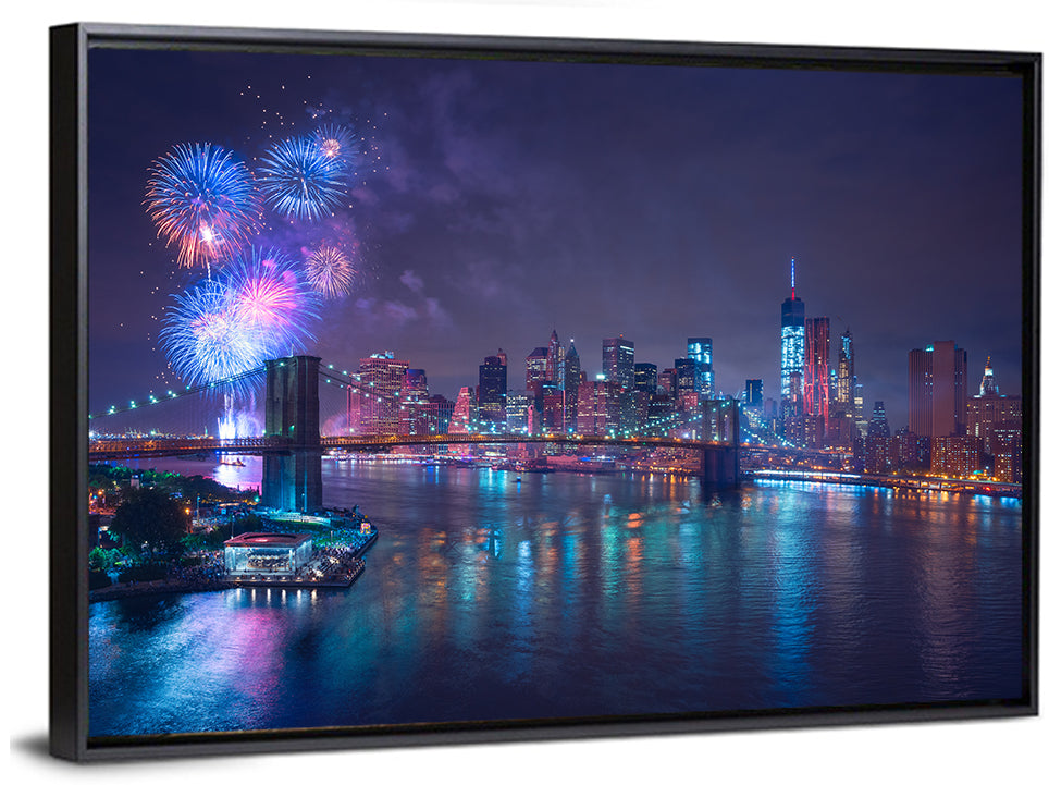Fireworks Over Brooklyn Bridge Wall Art