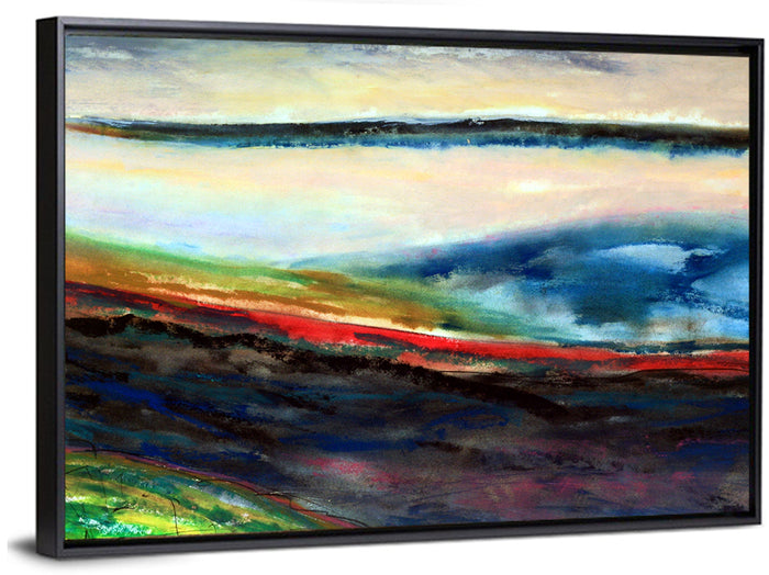 Moody Horizon Stripe Abstract Landscape Wall Art as a framed canvas