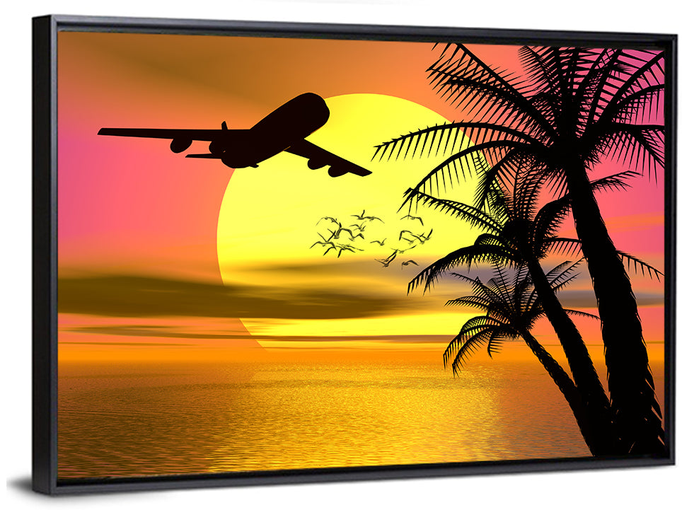 Wide-body Airplane Over Caribbean Dusk Wall Art