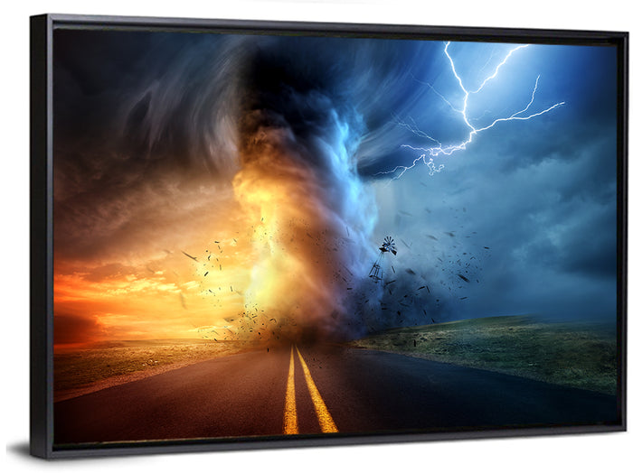 Road to a Twisting Tornado Wall Art as a framed canvas