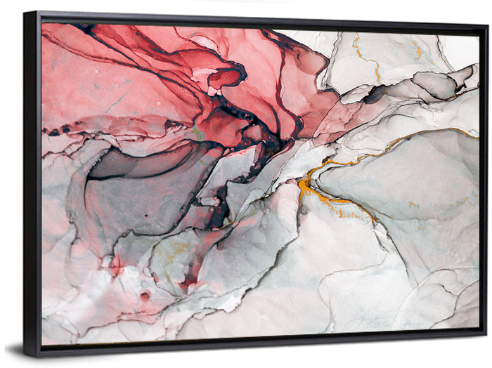 Pink Gray Marble with Gold Veins Wall Art as a framed canvas