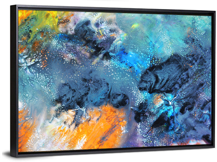Vivid Icy Nebula Abstract Wall Art as a framed canvas