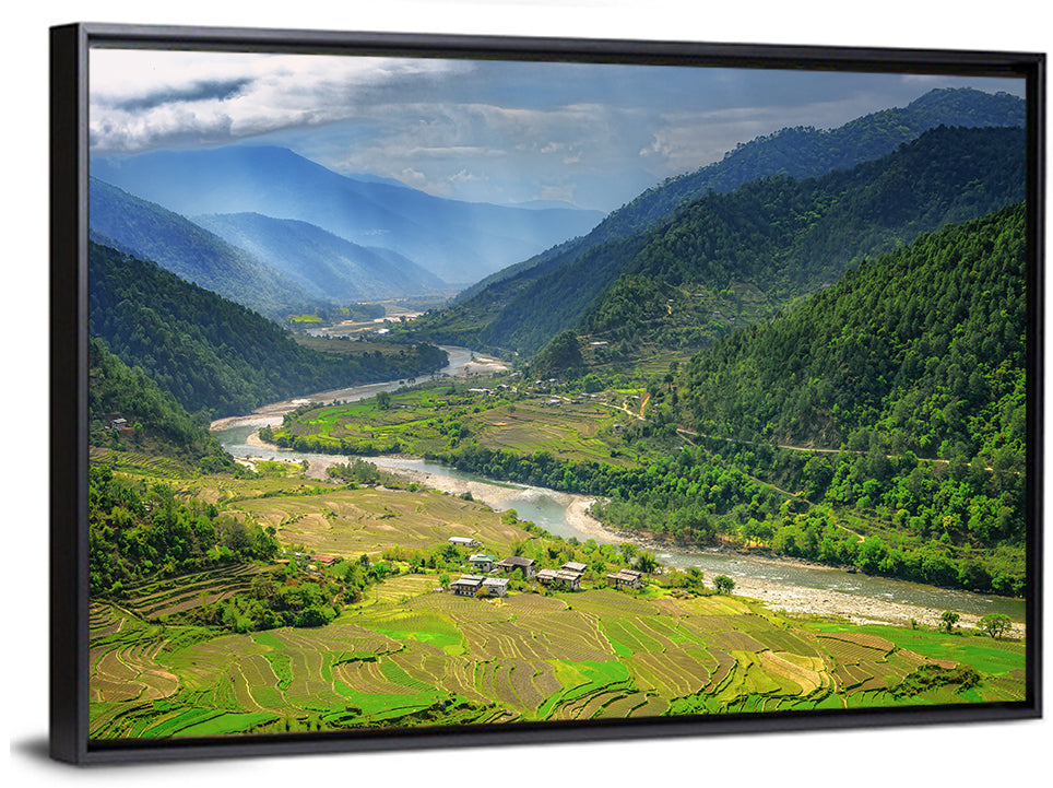 Punakha River Valley with Terraced Rice Fields Wall Art