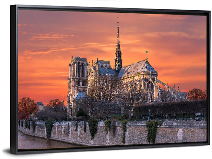 Notre-dame Cathedral at Golden Hour Wall Art as a framed canvas