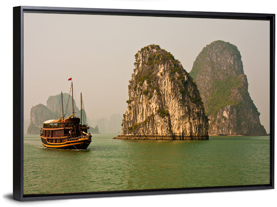 Ha Long Bay Junk Boat and Karst Cliffs Wall Art