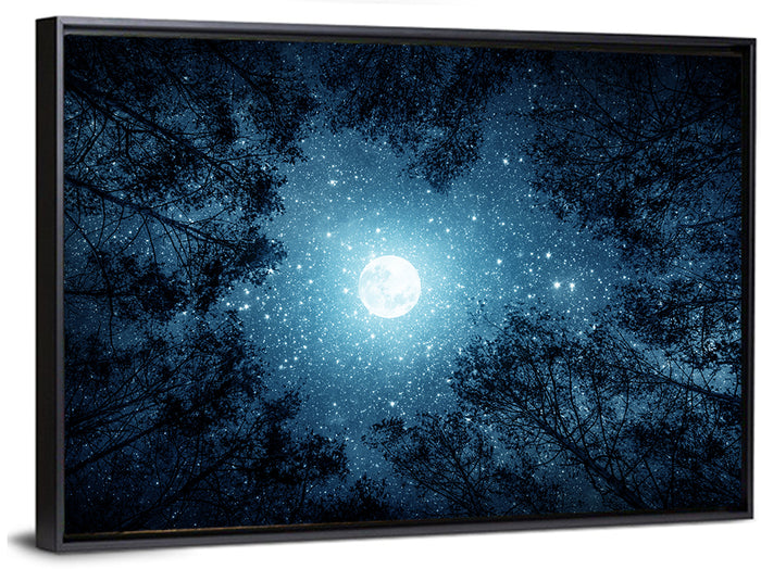 Full Moon Over Forest Wall Art as a framed canvas