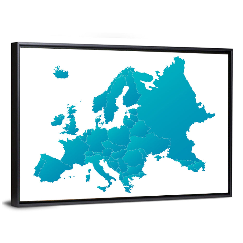 Teal Gradient Europe Map Wall Art