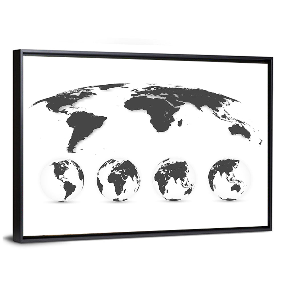 Stylized World Map and Globe Icons Wall Art