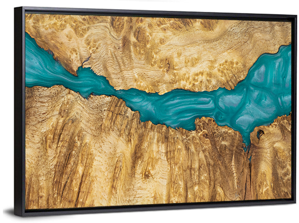 Burled Wood River with Teal Resin Wall Art