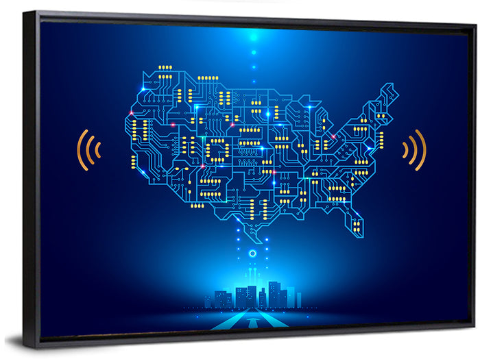 USA Circuit Map Wall Art as a framed canvas
