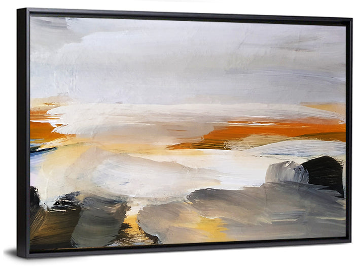 Misty Coastal Horizon Wall Art as a framed canvas