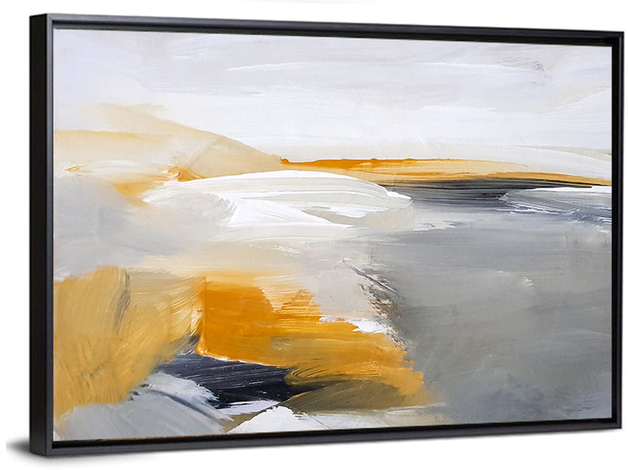 White Coastal Abstract Landscape Wall Art as a framed canvas