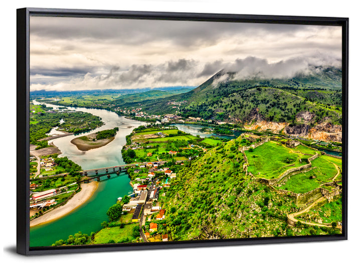 Rozafa Castle River Valley View Wall Art as a framed canvas