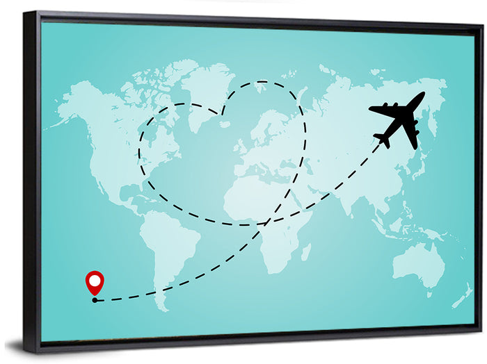 Heart Flight Map Wall Art as a framed canvas