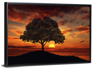 Birds Tree and Sunset Wall Art