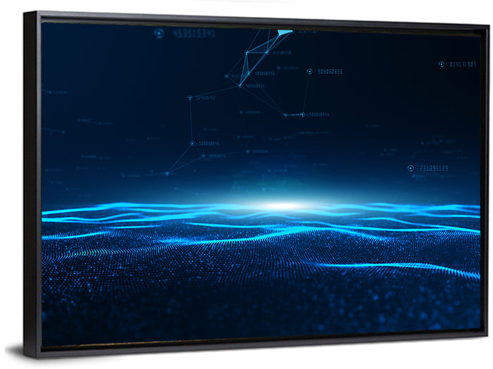 Digital Data Waves Wall Art as a framed canvas