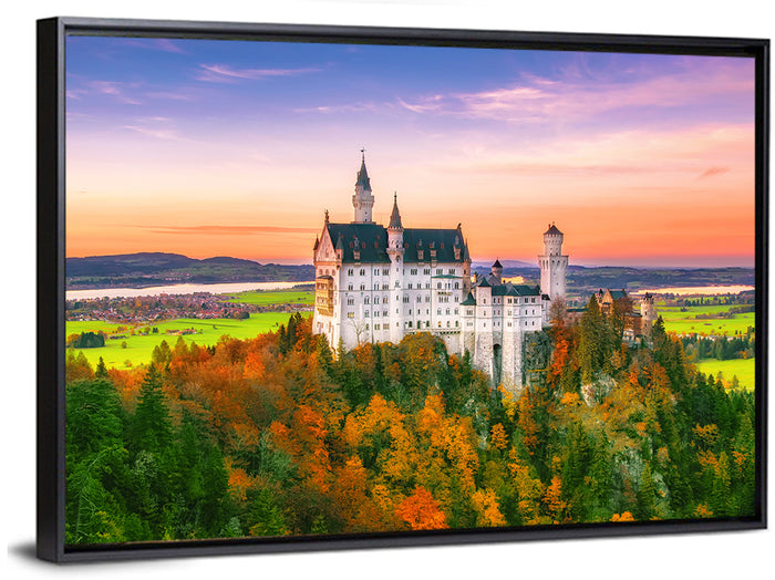 Neuschwanstein Castle at Autumn Sunset Wall Art as a framed canvas