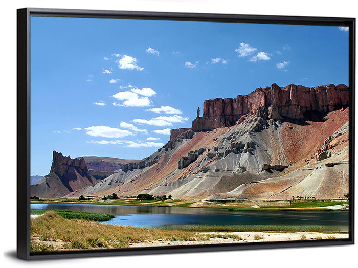 Band-e Amir Lakes and Rock Spire Wall Art as a framed canvas