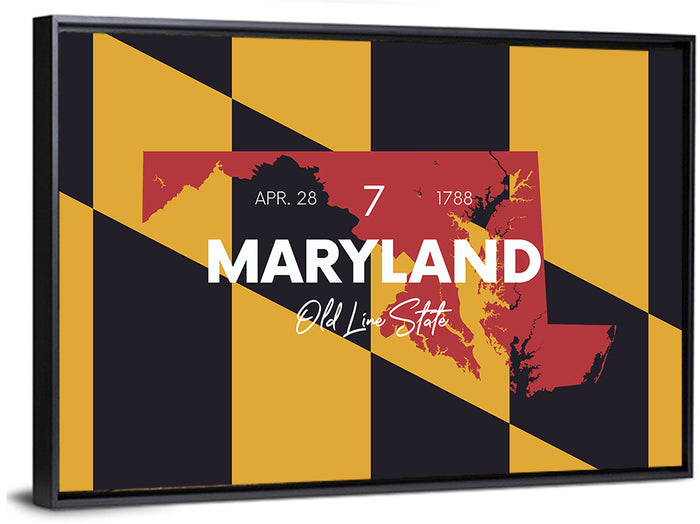 Maryland Flag Map Wall Art as a framed canvas