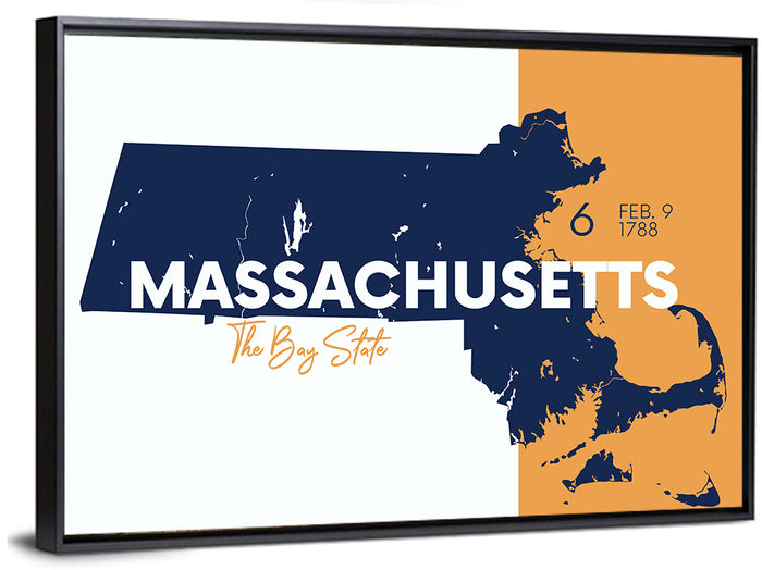 Massachusetts State Map Wall Art as a framed canvas