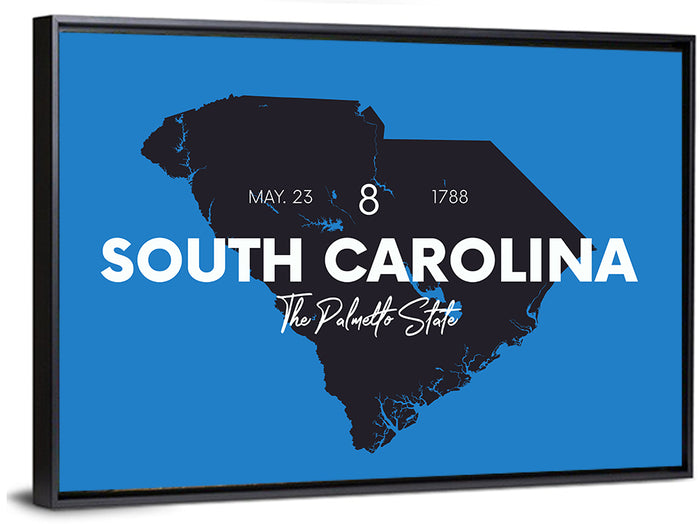 South Carolina State Map Wall Art as a framed canvas