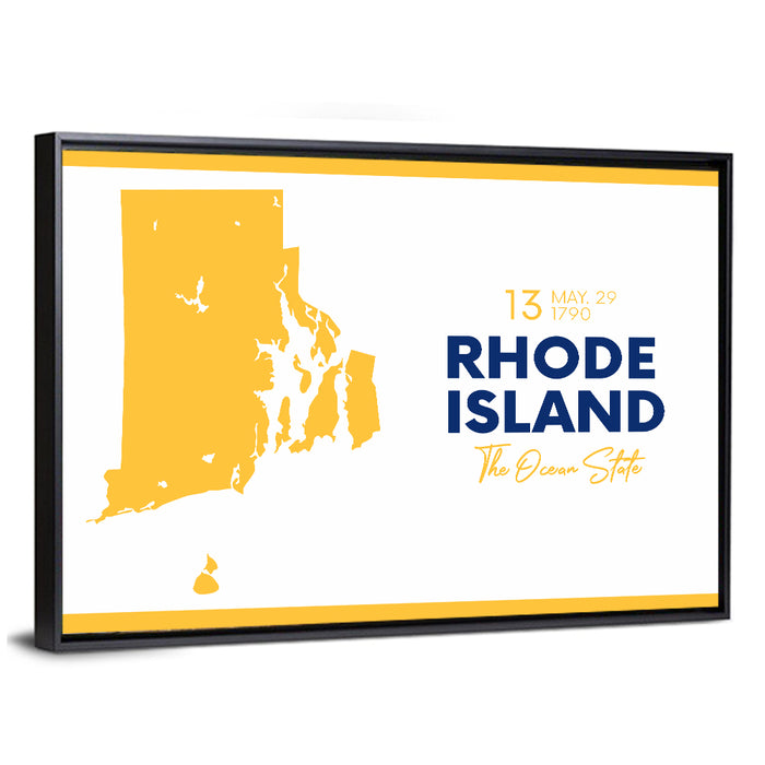 Rhode Island Map Wall Art as a framed canvas