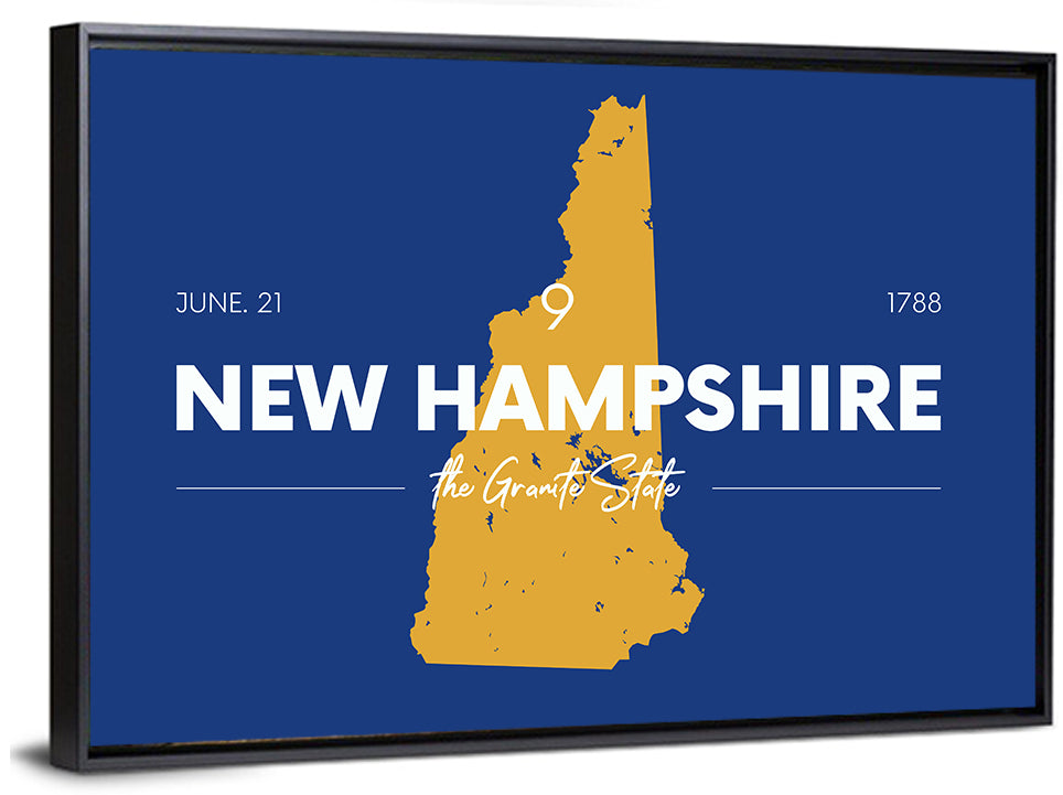 New Hampshire State Map, Blue and Gold Wall Art