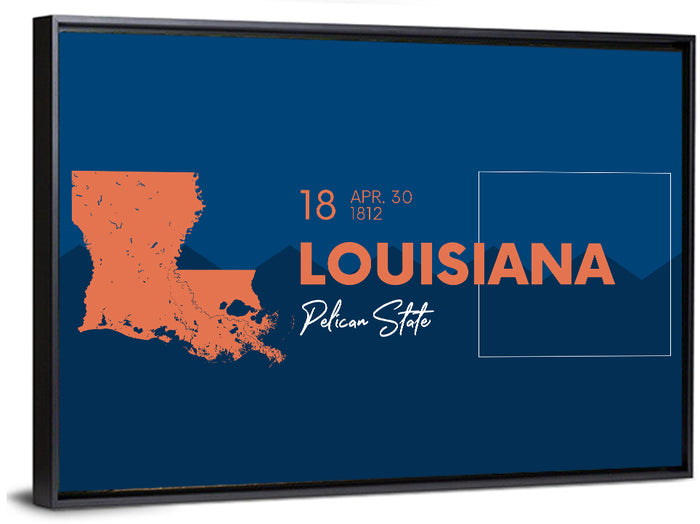 Louisiana Map, Pelican State Wall Art as a framed canvas
