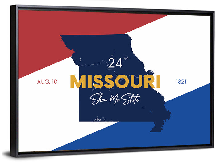Missouri Map, Show Me State Wall Art as a framed canvas