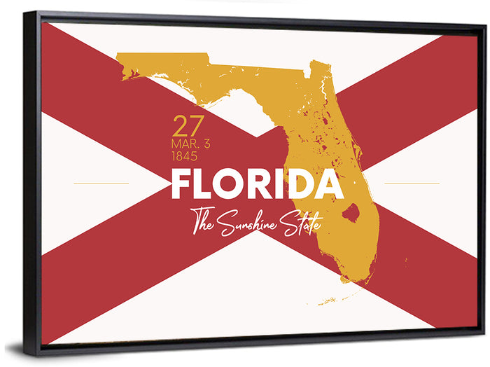 Florida Gold Map Graphic Wall Art as a framed canvas