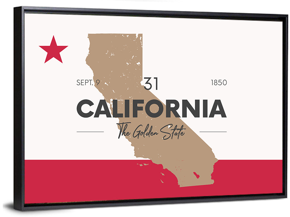 California Map with Red Star Wall Art