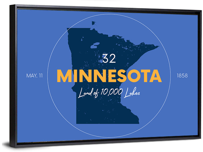 Minnesota State Outline Graphic Wall Art as a framed canvas