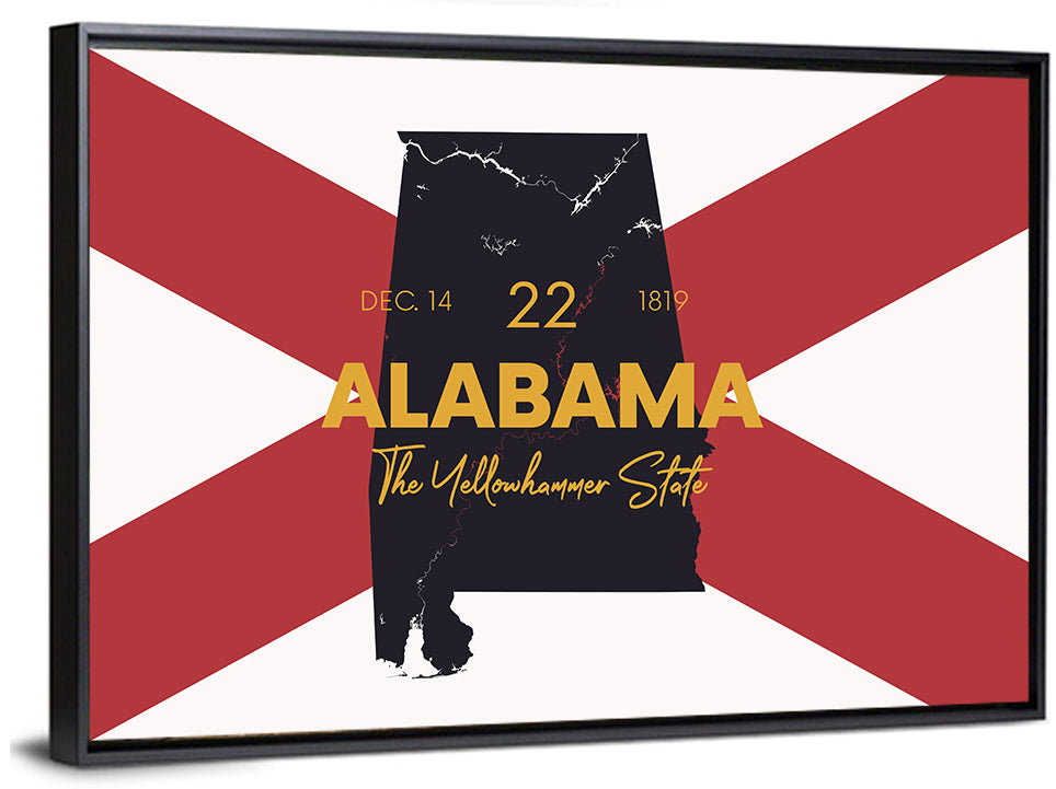 Alabama Map Over State Flag Wall Art