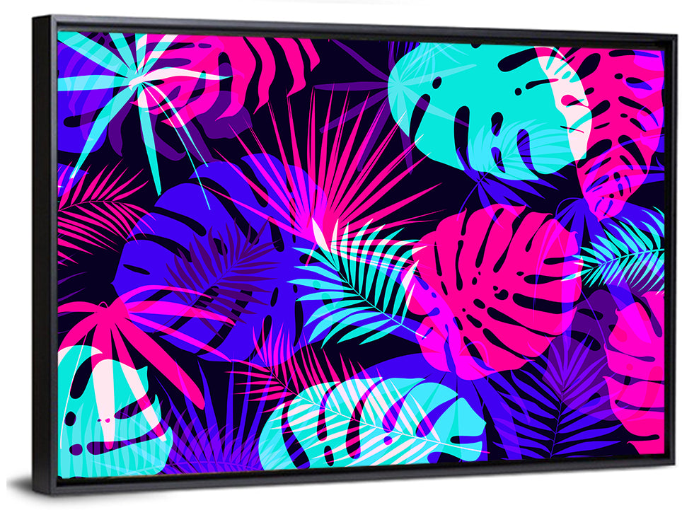 Neon Tropical Leaves Wall Art