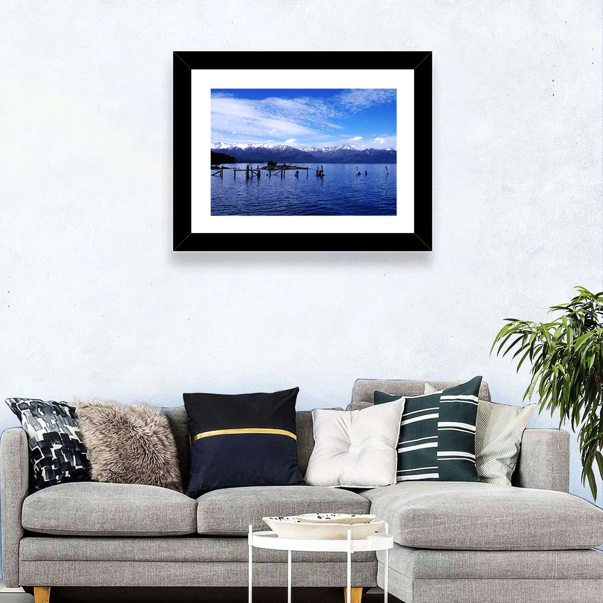 Nahuel Huapi Lake with Wooden Pilings Wall Art in a room, landscape