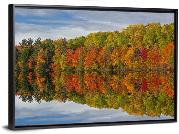 Moccasin Lake Autumn Reflection Wall Art as a framed canvas