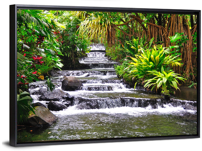 Tabacon Tiered Hot Springs Waterfall Wall Art as a framed canvas