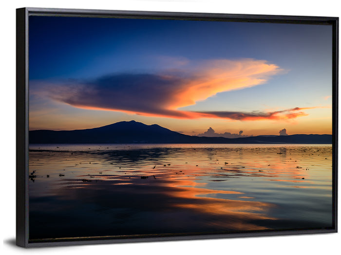 Lake Chapala Golden Dusk Wall Art as a framed canvas