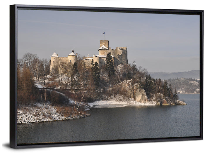 Niedzica Castle on Icy Lake Wall Art as a framed canvas
