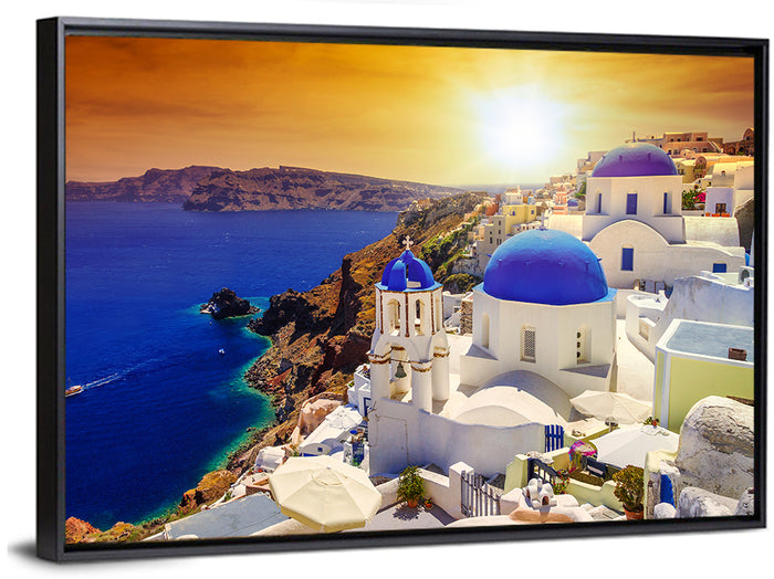 Sunset Over Oia Wall Art as a framed canvas