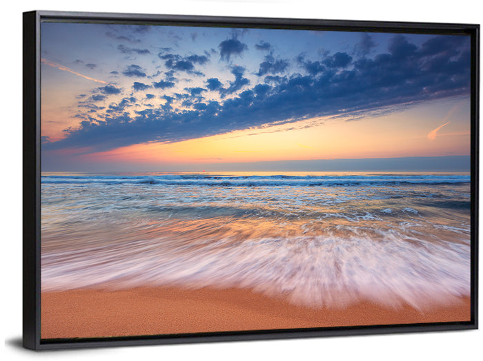 Long Exposure Beach Sunrise Wall Art as a framed canvas